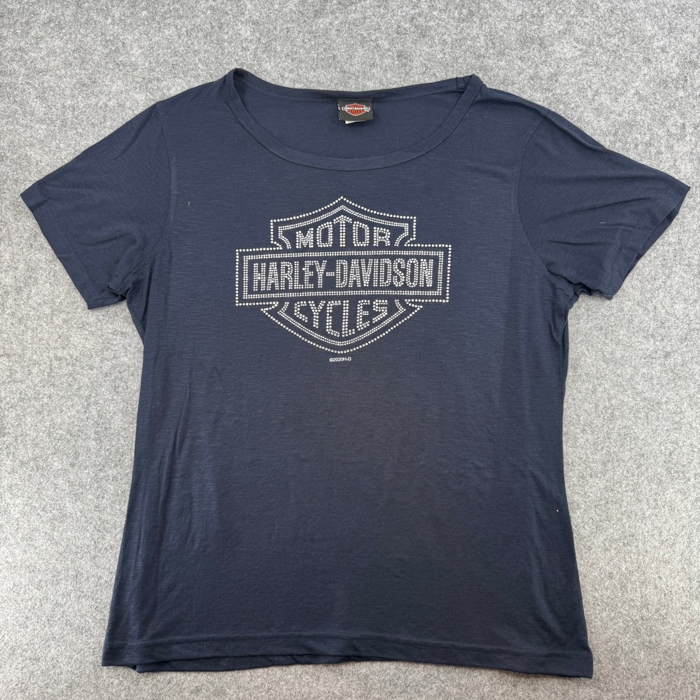 Harley-Davidson T-Shirt Mens XL Navy Blue Rhinestone Big Moose Portland ME EUC